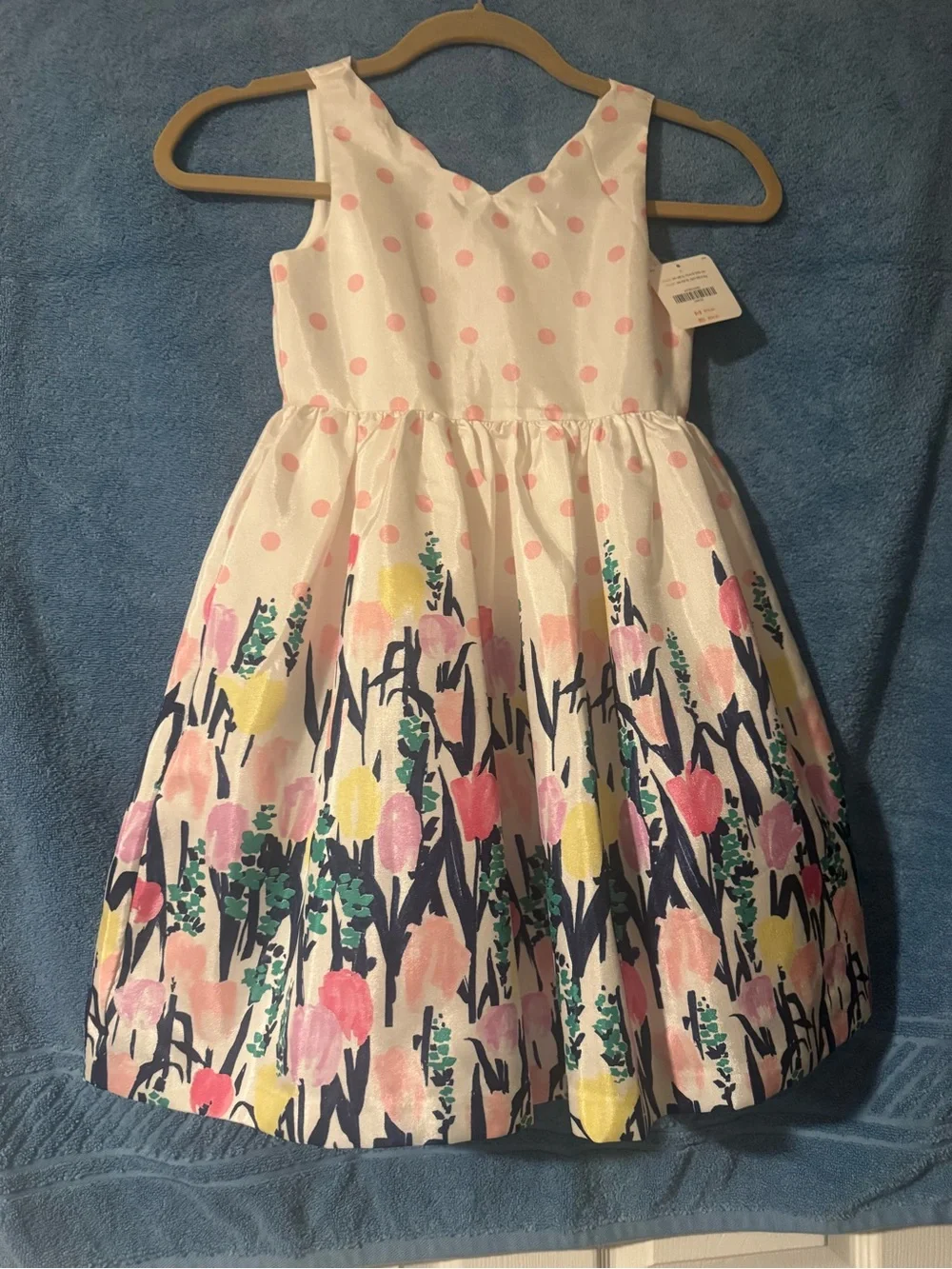 Gymboree White Dress with Pink Polka Dots and Multicolor Floral Skirt